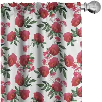 Abakuhaus Voorhangen – 2-delige set 75 x 245 cm – Aquarel Wilde Rozen – donker koraal en jadegroen
