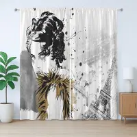 Abakuhaus Modern rustiek gordijn, Parijs model voor meisjes, slaapkamergordijn met plooiband, lussen en haken, 280 x 225 cm, grijs en wit