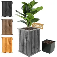 BOGATECO houten bloembak | Plantenbak | Bloempot 40 x 25 x 25 cm | Kruidenpot voor huis tuin balkon terras | Pot met kunststof inzetstuk | Waterdicht | Grijs