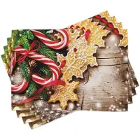 Abakuhaus Kerst-placematten, koekjes en snoepstokjes, tafeldecoratie voor in de keuken, van wasbare stof, met digitale druk, veelkleurig