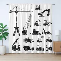 Abakuhaus Rustiek Bouwgordijn, Zwarte Vrachtwagens Set, Slaapkamergordijn met Plissébanden, Lussen en Haken, 280 x 260 cm, Wit Zwart