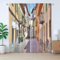 Abakuhaus Rustiek stadsgordijn, Alba, Italië, slaapkamergordijn met lussen en haken, 280 x 175 cm, wit, blauw, oranje
