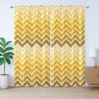 Abakuhaus Geel rustiek gordijn, chevron zigzag ombré, slaapkamergordijn met plooien en haken, 280 x 245 cm, lichtgeel