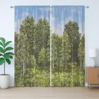 Abakuhaus Rustiek boomgordijn, landbouwlandschap zomer, slaapkamergordijn met plooien en haken, 280 x 225 cm, olijfgroen hemelsblauw