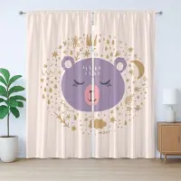 Abakuhaus Boho Hippie Rustiek Gordijn, Dierengezichtjes en Krabbels, voor de Slaapkamer met Lussen en Haken, 280 x 245 cm, Paars Zandbruin