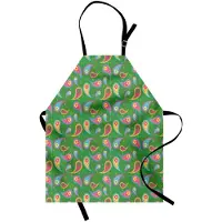 Abakuhaus Paisley-keukenschort, traanvorm met gebogen punt en eenvoudige bloemen op groene achtergrond, kleurvast, in hoogte verstelbaar, wasbaar, heldere digitale afdruk, veelkleurig