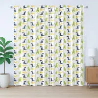 Abakuhaus Rustiek dinosaurusgordijn, vrolijke cartoondino, met lussen en haken voor de woonkamer, 280 x 175 cm, meerkleurig