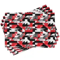 Abakuhaus Rood- en zwart placemats – abstracte geometrische halve driehoeken en labyrint-geïnspireerd patroon; gemaakt van kleurvast stof voor de eethoek en keuken; antracietgrijs en wit.