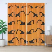 Abakuhaus Rustiek Bouwgordijn, Graafmachine Rupsen, Slaapkamergordijn met Plissébanden, Lussen en Haken, 280 x 175 cm, Oranje Zwart