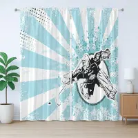 Abakuhaus Rustiek ijshockeygordijn, retro grunge keeper, met lussen en haken voor de woonkamer, 280 x 245 cm, lichtblauw, zwart, wit