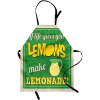 Abakuhaus Citaat-kookschort, Wijnoogst Pop-art reclameontwerp, Als het leven je citroenen geeft, maak limonade, kleurvast, in hoogte verstelbaar, wasbaar, heldere digitale afdruk, geel, groen en tan