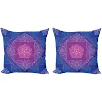 Abakuhaus Mandala kussenhoezen – 2x 40x40 cm – Dubbeldruk – Magenta/Nachtblauw/Wit