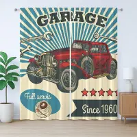 Abakuhaus Rustiek Automechanicus Gordijn, Retro Autogarage Stijl, met Banden, Lussen en Haken voor de Woonkamer, 280 x 175 cm, Multicolor