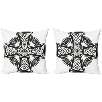Abakuhaus Keltische decoratieve kussenhoes, 2-pack, middeleeuws wapenschild, 40x40 cm, wit en zwart