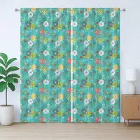 Abakuhaus Botanisch rustiek gordijn, lente bloemendesign, slaapkamergordijn met plooien, lussen en haken, 280 x 245 cm, wit groen geel
