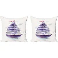 Abakuhaus Vintage Boot Kussenhoes Set (2 stuks), Retro Schip Antiek, 50 cm, Paars Lichtblauw