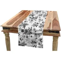 Abakuhaus Tafelloper – 40x180 cm – zwart-wit, polyester, handgestikte randen