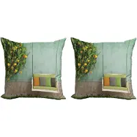 Abakuhaus Vintage Decoratieve Kussenhoezen 2-pack, Houten Schommel in de Tuin, 50x50 cm, Geelgroen