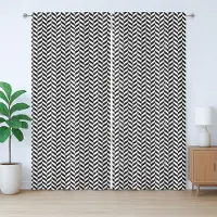 Abakuhaus Rustiek hoekgordijn, vintage chevron zigzagpatroon, met lussen en haken voor de woonkamer, 280 x 175 cm, zwart-wit