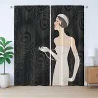 Abakuhaus Old Hollywood Rustiek Gordijn, Art Deco Design, met Bandjes, Lussen en Haken voor de Woonkamer, 280 x 175 cm, Houtskoolgrijs Beige