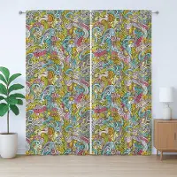 Abakuhaus Kleurrijk rustiek gordijn, hippie-stijl, met lussen en haken voor de woonkamer, 280 x 175 cm, geel, roze, turquoise