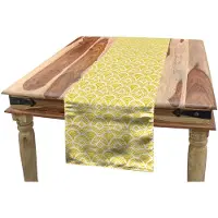 Abakuhaus tafel-loper – abstract, vintage boho, 40x180 cm, geel-wit