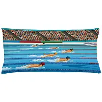 Abakuhaus Karikatuur-kussenhoes – Olympische zwemwedstrijd – Dubbelzijdig, Rits, Wasbaar – 90x40 cm