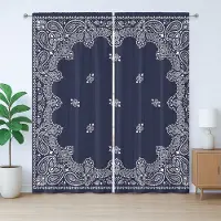 Abakuhaus Paisley rustiek gordijn, Midden-Oosterse invloeden, slaapkamergordijn met plooien, lussen en haken, 280 x 260 cm, donkerblauw wit