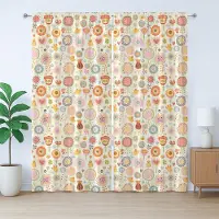 Abakuhaus Rustiek bloemengordijn, bijen, vogels, vlinders, slaapkamergordijn met plooiband, lussen en haken, 280 x 245 cm, oranje meerkleurig