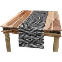 Abakuhaus Tafel-loper – Zwart-witte Spiraallijnen, 40x180 cm