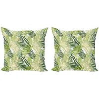 Abakuhaus Kussenhoezen Set 2x40x40 – Tropische Palmen – Dubbelzijdig bedrukt – Rits – Groen/Ecru