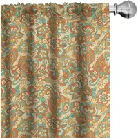 Abakuhaus Bloemen Gordijnen – 2x75x175 cm – Microfaser – Halfschaduw – Oranje-Donker Seafoam