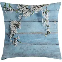 Abakuhaus kussenhoes – houtlook – lentebloemen – 40×40 cm – blauw/wit