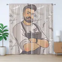 Abakuhaus Hipster Rustiek Gordijn, Gespierde Kapper, Universele Gordijnen met Bandjes, Lussen en Haken voor de Woonkamer, 280 x 260 cm, Taupebruin