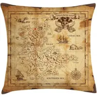 Abakuhaus Eilandkaart Kussenhoes – Dubbelzijdig bedrukt – 60x60 cm – Beige-bruin