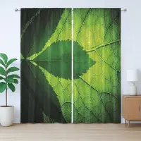 Abakuhaus Gordijn met rustieke bladeren, Braziliaans boombladmotief, met lussen en haken voor de woonkamer, 280 x 225 cm, olijfgroen en donkergroen