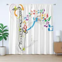 Abakuhaus Jazzmuziek Rustiek Gordijn, Festival Muzieknoten, Slaapkamergordijn met Plooiing, Lusjes en Haken, 280 x 175 cm, Oranje Groen Rood
