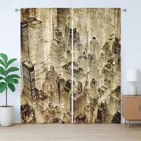 Abakuhaus Amerikaanse rustieke gordijnen, New York City 's nachts, universele gordijnen met lussen en haken voor de woonkamer, 280 x 175 cm, geel