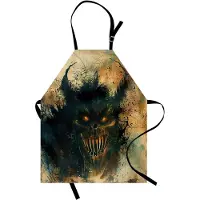 Abakuhaus Halloween-kookschort, Monster met lange scherpe tanden, unisex-keuken-slabbetje met verstelbare hals, voor koken en tuinieren, donkergroen, perzikkleur, beige