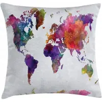 Abakuhaus – Aquarel Kussenhoes – Wereldkaart – 50x50 cm – Meerkleurig