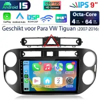 Hexinex 9" Autoradio Geschikt voor VW Tiguan (2007-2016) - Draadloos CarPlay, Android Auto, multimediaspeler,Android15, GPS NAVI, WIFI, DSP, 4GB+64GB