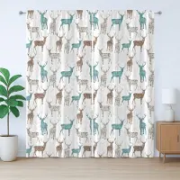 Abakuhaus Rustiek Hertengordijn, Antieke Tekst Dieren Kerst, met Bandjes voor de Woonkamer met Lussen en Haken, 280 x 175 cm, Turkoois Beige Bruin