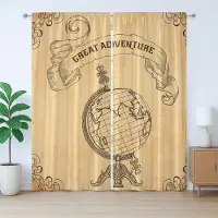 Abakuhaus Retro Rustiek Gordijn, Avontuurlijke Woorden, met Bandjes voor de Woonkamer met Lussen en Haken, 280 x 175 cm, Zandbruin Zwart