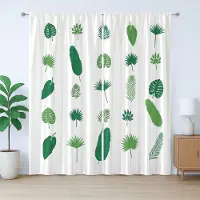 Abakuhaus Tropisch rustiek gordijn, natuurlijk boompatroon, slaapkamergordijn met plooiband, lussen en haken, 280 x 260 cm, limoengroen wit