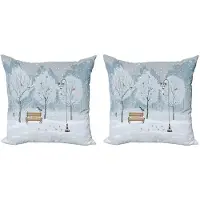 Abakuhaus Winterdecoratiekussen – kussenhoes 45x45 cm – 2-delige set, dubbelzijdig bedrukt, blauw-beige