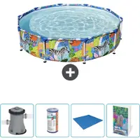 OEM Rond Steel Pro Zwembad - 305 x 66 cm - Jungleprint - Inclusief Pomp - Filter - Grondzeil - Zwembadgids