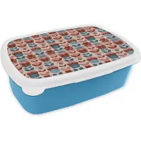 MuchoWow Broodtrommel Blauw - Lunchbox Vintage - Motief - Kleurrijk - Brooddoos 18x12x6 cm - Brood lunch box - Broodtrommels voor kinderen en volwassenen