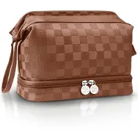 SKYCASES Make-up Tasje Dames – Beautycase – Toilettas – Waterdicht – Compact – Reistas Organizer – Toiletzak – Donkerbruin