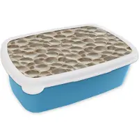 MuchoWow Broodtrommel Blauw - Lunchbox Schelpen - Waaiervorm - Wit - Brooddoos 18x12x6 cm - Brood lunch box - Broodtrommels voor kinderen en volwassenen