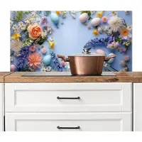 KitchenYeah Spatscherm keuken 100x50 cm - Kookplaat achterwand Bloemen - Pastelkleuren - Eieren - Blauw - Muurbeschermer - Spatwand fornuis - Hoogwaardig aluminium